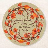 名前マッチング感謝祭秋ラウンド紙 ラウンドペーパーコースター (正面)