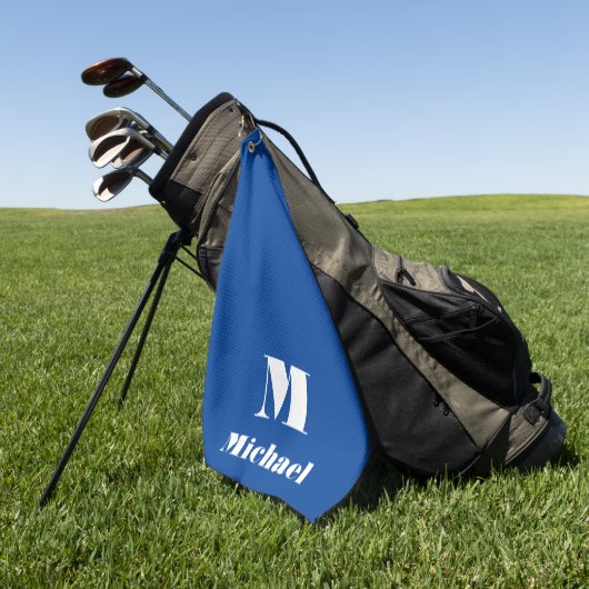 名前ミニマルイニシャル文字無地の色（青） ゴルフタオル (グリーン)