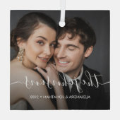 名前ミニマルエレガントスクリプトCoule Photo Christmas ガラスオーナメント (裏面)