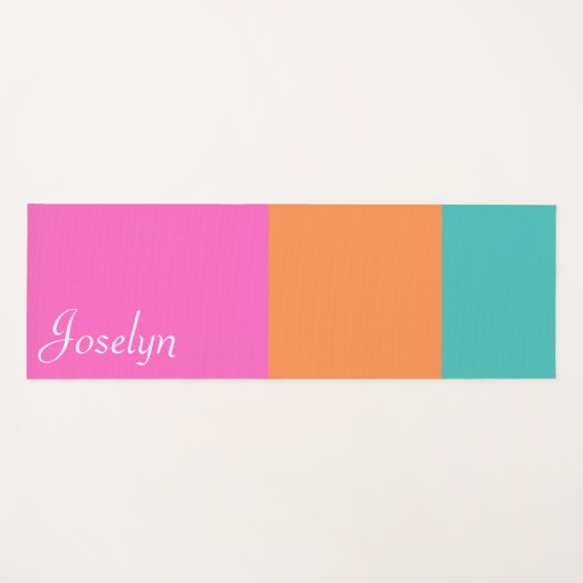 名前ミニマルストライプリスト付きピンク、オレンジ、ブルー ヨガマット (正面(横))