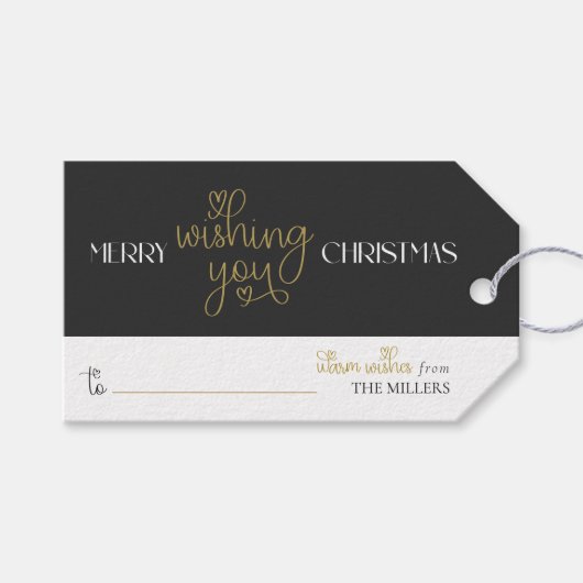 名前ミニマルハートスクリプト付きクリスマスプレゼントラベル ギフトタグ (正面(横))