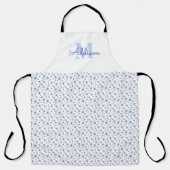 名前ミニマルモノグラムの青い雪片 エプロン (正面)