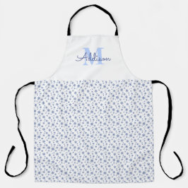 名前ミニマルモノグラムの青い雪片 エプロン