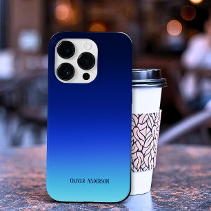 名前ミニマル付き深いブルーからアクアへ退色 Case-Mate iPhone 14 PROケース