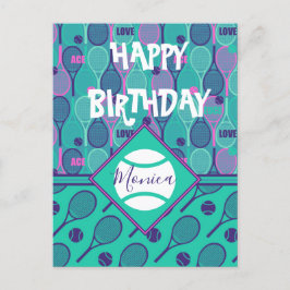 名前ミンティと紫のテニス誕生日ポストカー ポストカード