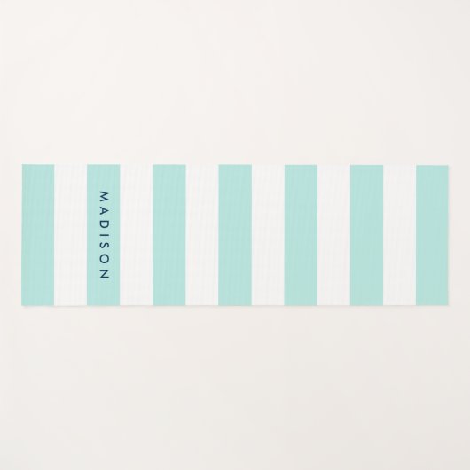 名前ミントと白名門私立校風の色のでパーソナライズストライプする ヨガマット (正面(横))