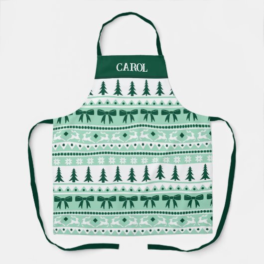 名前ミントグリーンのクリスマス醜いセーター エプロン (正面)