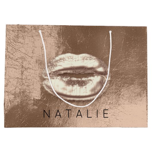 名前メタルキスリップチョクレートスキニーブロンズ金ゴールド ラージペーパーバッグ (裏面)