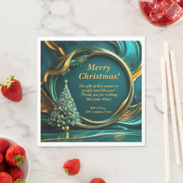 名前メッセージ会社グリーンクリスマスツリー金ゴールド スタンダードランチョンナプキン