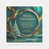 名前メッセージ会社グリーンクリスマスツリー金ゴールド スタンダードランチョンナプキン (正面)
