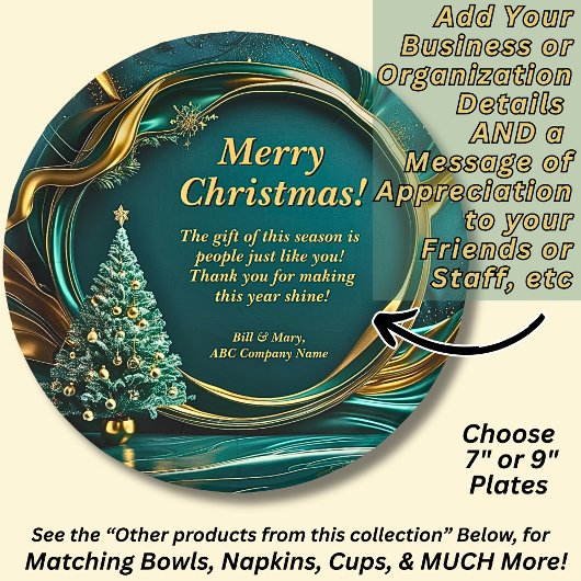名前メッセージ会社グリーン金ゴールドクリスマスツリー7" ペーパープレート