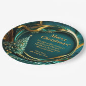 名前メッセージ会社グリーン金ゴールドクリスマスツリー9" ペーパープレート (アングル)