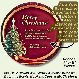 名前メッセージ会社レッド金ゴールド+クリスマスツリー7" ペーパープレート