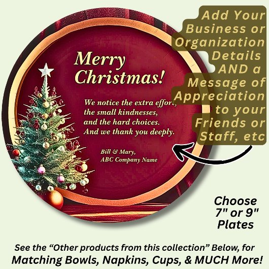 名前メッセージ会社レッド金ゴールド+クリスマスツリー7" ペーパープレート