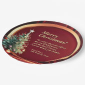 名前メッセージ会社レッド金ゴールド+クリスマスツリー9" ペーパープレート (アングル)