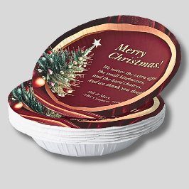 名前メッセージ会社レッド金ゴールド+クリスマスツリー ペーパーボウル