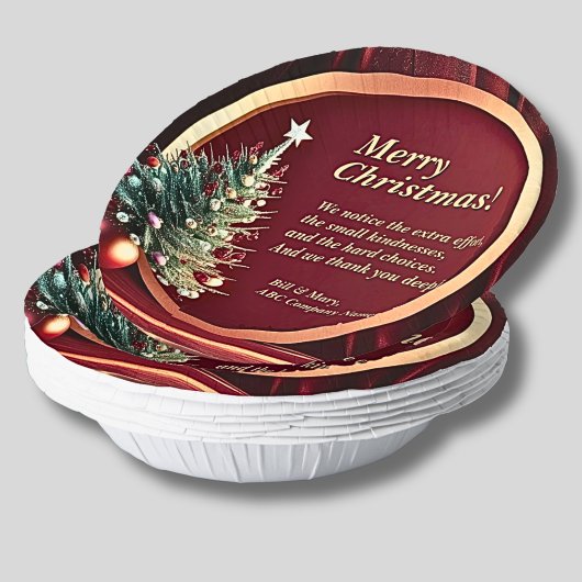 名前メッセージ会社レッド金ゴールド+クリスマスツリー ペーパーボウル