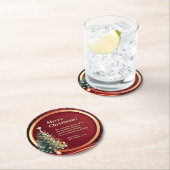 名前メッセージ会社レッド金ゴールド+クリスマスツリー ラウンドペーパーコースター (インサイチュ)