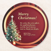 名前メッセージ会社レッド金ゴールド+クリスマスツリー ラウンドペーパーコースター (正面)