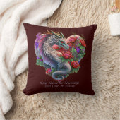 名前メッセージ、ハートドラゴン&フラワーダークレッドの追加 クッション (ブランケット)