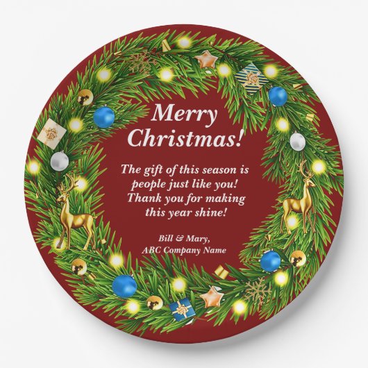 名前メッセージ、会社のオフィスのクリスマス9" ペーパープレート (正面)
