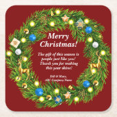 名前メッセージ、会社の営業所クリスマス スクエアペーパーコースター (正面)