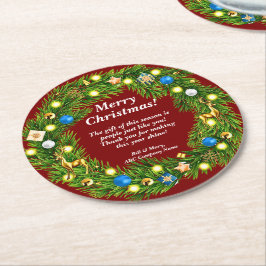 名前メッセージ、会社の営業所クリスマス ラウンドペーパーコースター