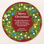 名前メッセージ、会社の営業所クリスマス ラウンドペーパーコースター (正面)