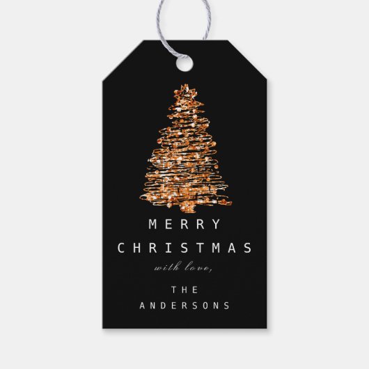 名前メリーはホリデークリスマスツリーグリーンカッパー ギフトタグ (正面)