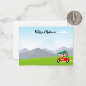 名前メリークリスマスサンタクロース付きゴルフ ノートカード (正面/裏面インサイチュ)