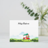 名前メリークリスマスサンタクロース付きゴルフ ポストカード (スタンド正面)