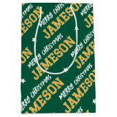 名前メリーパーソナライズされたスクリスマスグリーン金ゴールド ミディアムペーパーバッグ (正面)