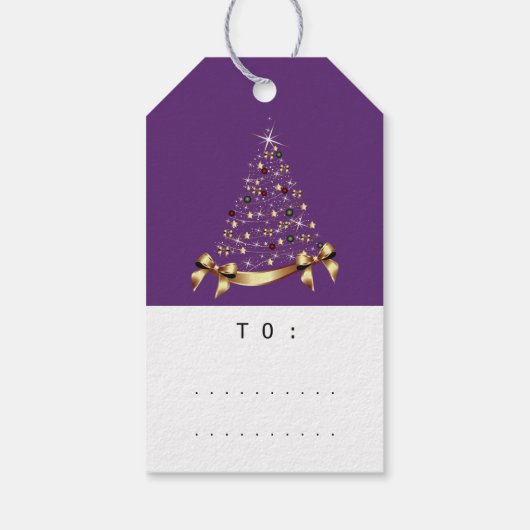 名前メリー付けホリデークリスマスツリーギフトパープル ギフトタグ (裏面)