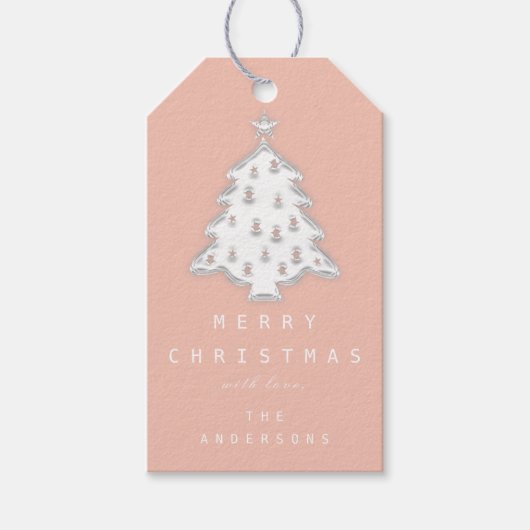 名前メリー付けホリデークリスマスツリーバラホワイト ギフトタグ (正面)