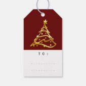 名前メリー付けホリデークリスマスツリーブルゴーニュ金ゴールド ギフトタグ (裏面)