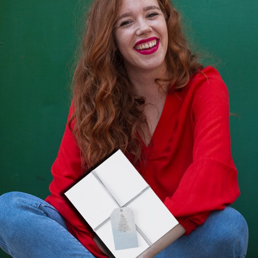 名前メリー付けホリデークリスマスツリーブルー雪 ギフトタグ