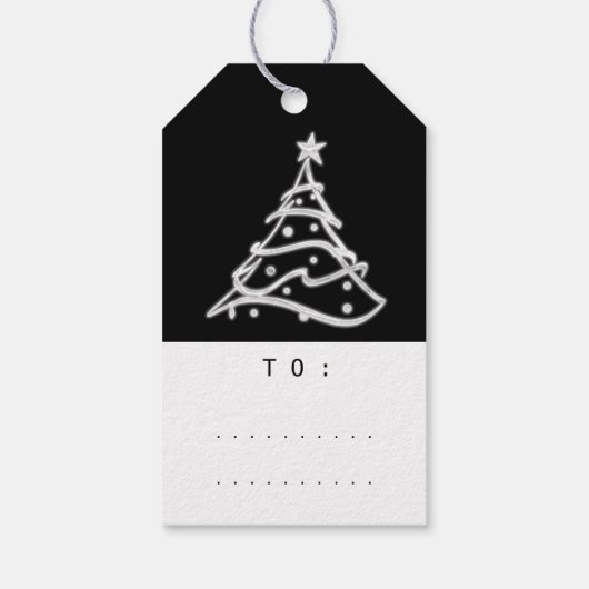 名前メリー付けホリデークリスマスツリー白黒 ギフトタグ (裏面)