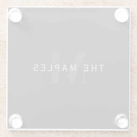 名前モダンとモノグラム |グレーと黒 ガラスコースター (裏面)