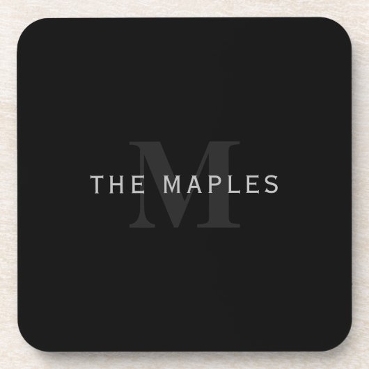 名前モダンとモノグラム |グレーと黒 コースター (正面)