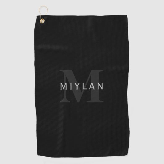 名前モダンとモノグラム |グレーと黒 ゴルフタオル (正面)