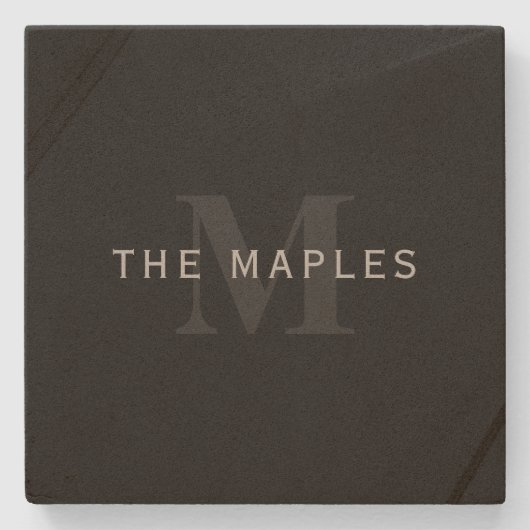 名前モダンとモノグラム |グレーと黒 ストーンコースター (正面)