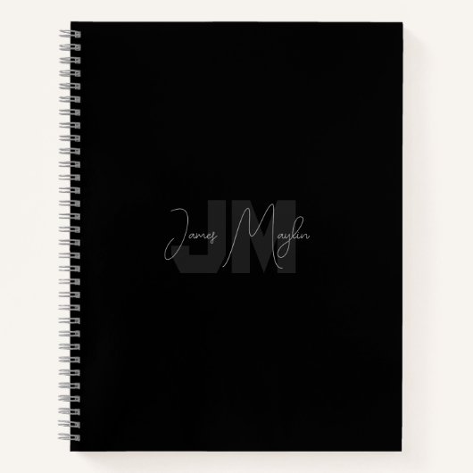 名前モダンとモノグラム |グレーと黒 ノートブック (正面)