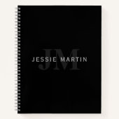 名前モダンとモノグラム |グレーと黒 ノートブック (正面)