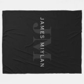 名前モダンとモノグラム |グレーと黒 フリースブランケット (正面(横))