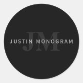名前モダンとモノグラム |グレーと黒 ラウンドシール (正面)