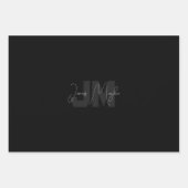 名前モダンとモノグラム |グレーと黒 ラッピングペーパーシート (正面3)