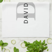 名前モダンとモノグラム |ホワイト・ブラック&グレー キッチンタオル (折り畳み)