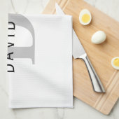 名前モダンとモノグラム |ホワイト・ブラック&グレー キッチンタオル (四つ折り)