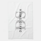 名前モダンとモノグラム |ホワイト・ブラック&グレー キッチンタオル (縦)