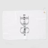 名前モダンとモノグラム |ホワイト・ブラック&グレー ゴルフタオル (横)